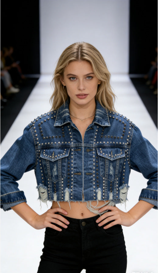 Dame mode casual denim jakke med udsmykkede detaljer Stilla