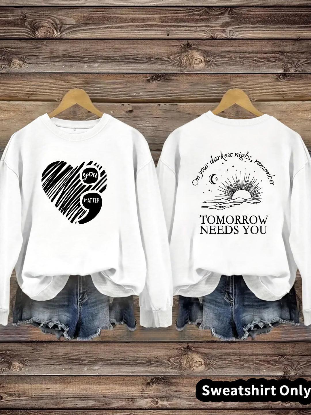 Kvinders sweatshirts med inspirerende print og stort hjerte motiv Stilla