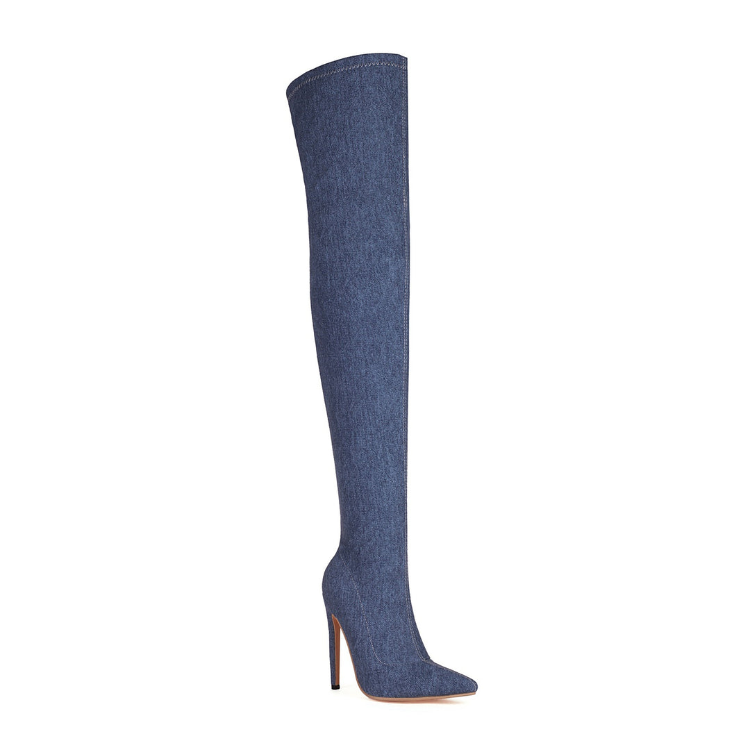 Femme Over-knæet Denim Stiletto Støvler Stilla 1749741896