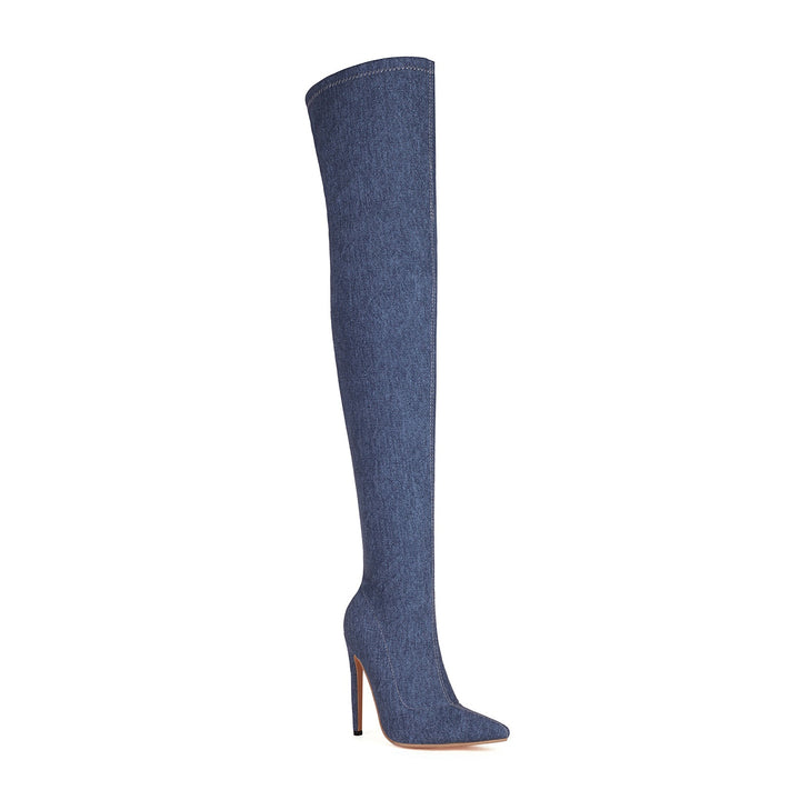 Femme Over-knæet Denim Stiletto Støvler Stilla 1749741896