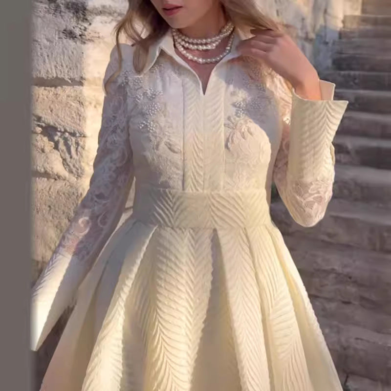Dame Elegant Maxikjole med Spidsærmer og Taljebælte Stilla