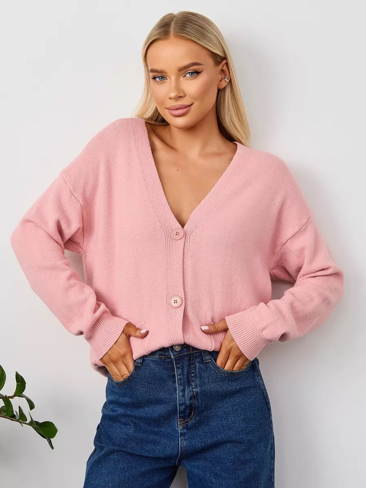Kvinders chunky strik cardigan med dyb V-hals og praktiske lommer Stilla