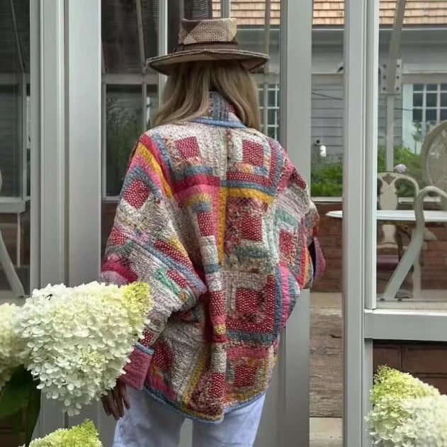 Dame overgangsjakke med farverigt patchwork-design og blødt for Stilla