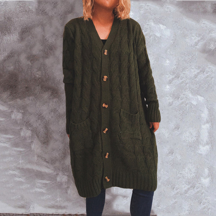 Kvindernes chunky strik cardigan med lommer og knapdetaljer Stilla