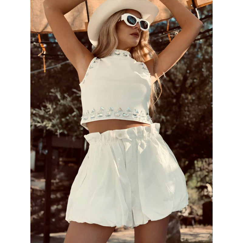 Damen modische Shorts mit elastischem Bund und dekorativem Rüschensaum Skovae