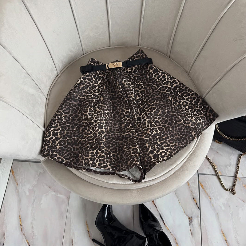 Dame Trendy Leopard Nederdel med Bælte Stilla