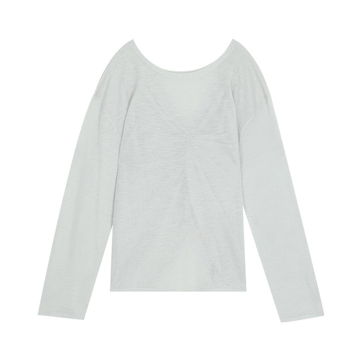 Dame langærmet oversized T-shirt med elegant rund halsudskæring og fint struktureret overflade Stilla