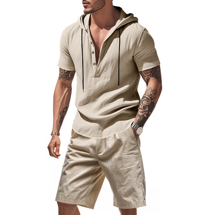 Herre afslappet hoodie-shorts sæt med moderigtig Henley-udskæring og åndbare egenskaber Stilla