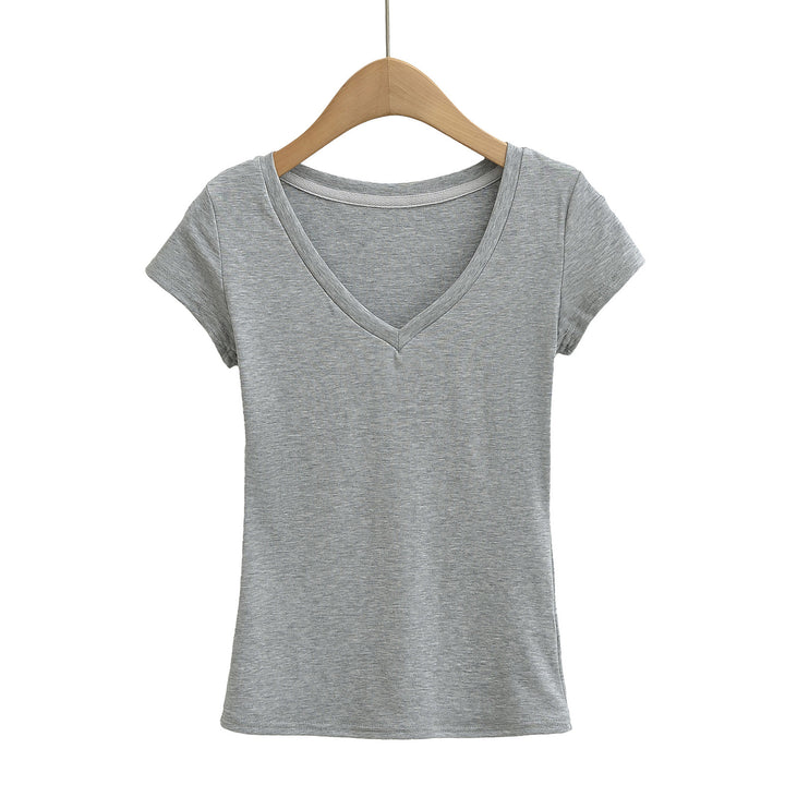 Dame V-hals Basic T-shirt lavet af blødt bomuldsblanding med figursyet pasform Stilla