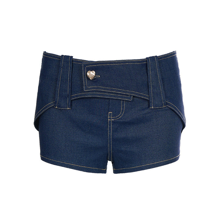 Damer Denim shorts med høj talje og moderigtige accenter Skovae