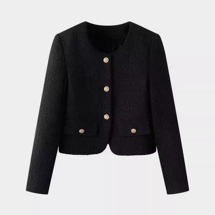 Damer elegant kort jakke i tweed stil med gyldne knapper Stilla