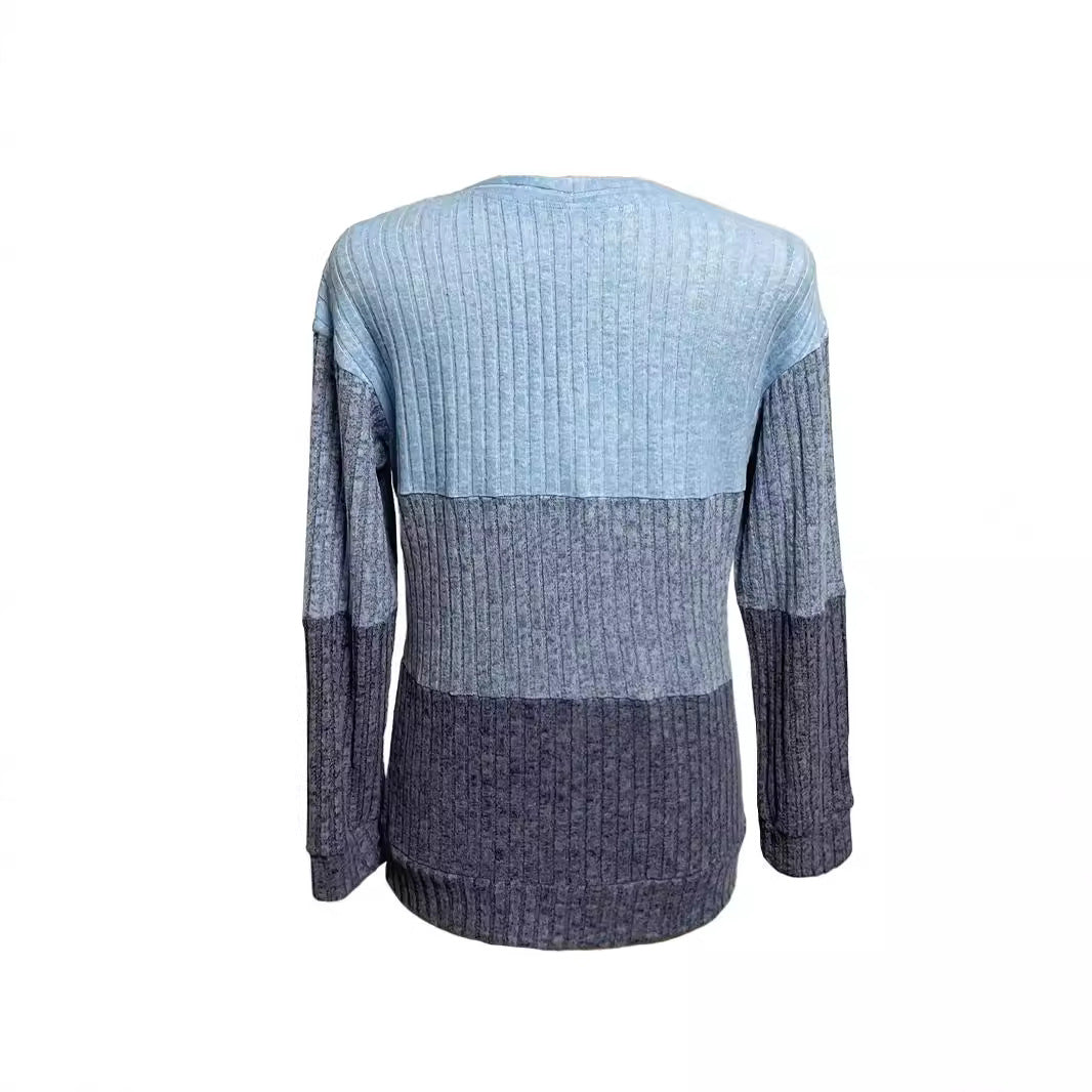 Dame nan ribbet lang pullover med ring lynlås og farveblok struktur Skovae