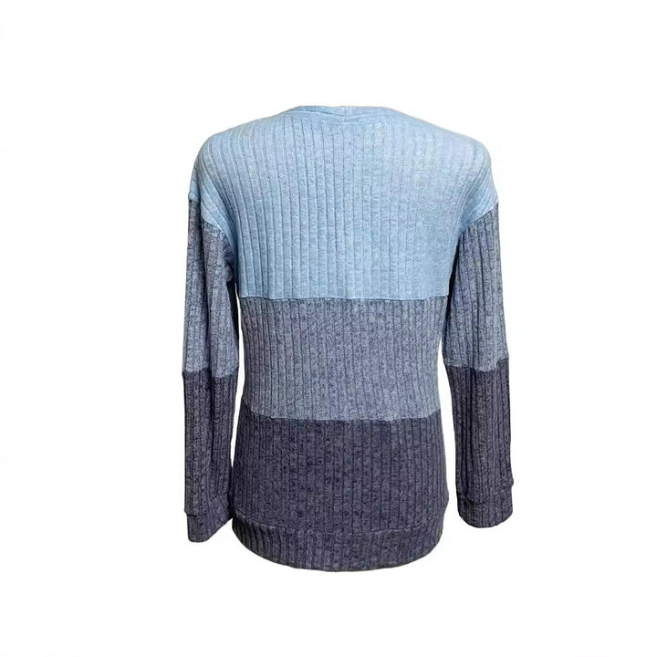 Dame nan ribbet lang pullover med ring lynlås og farveblok struktur Skovae