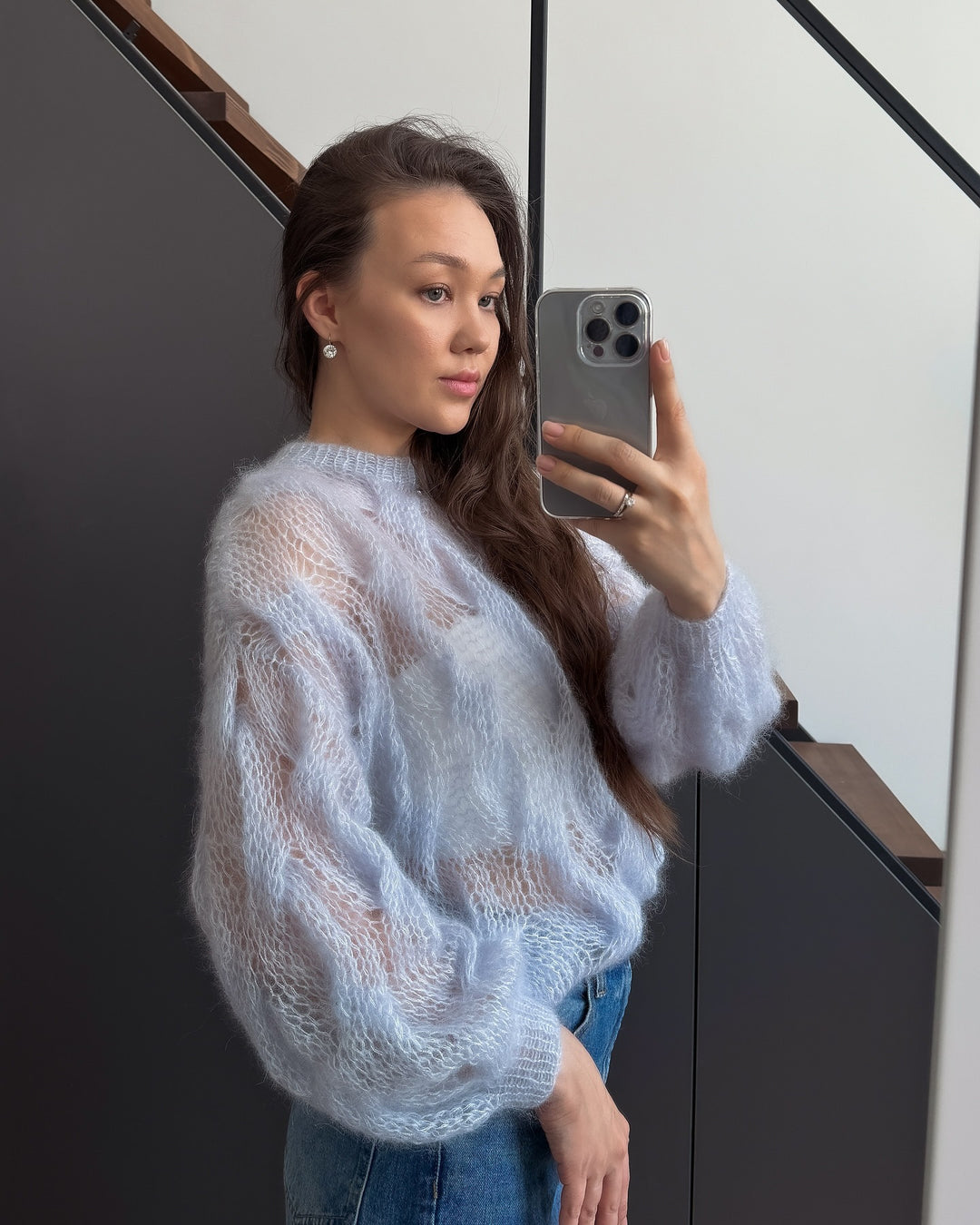 Dameblød Mohair Sweater med Voluminøse Ærmer Stilla