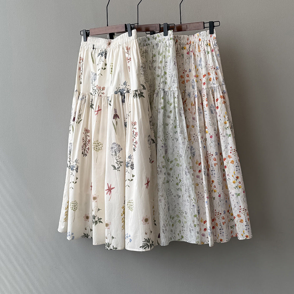 Dame maxiskørter med floralt design og elastisk talje Stilla