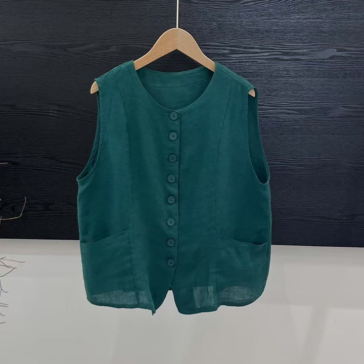 Femme Stilfuld Linned Knap-Up Vest Stilla