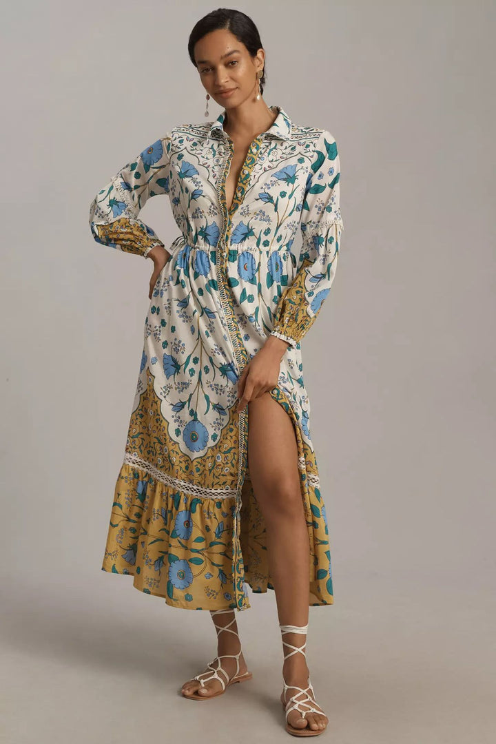 Dame Lang, transparent Kimono med florale motiver og knapdetaljer Stilla