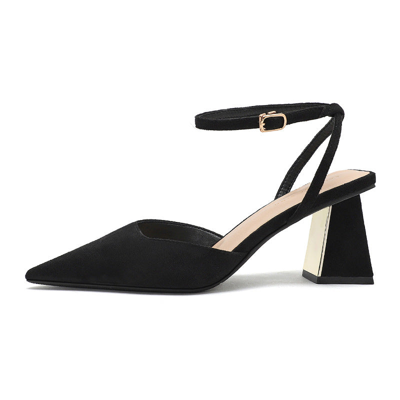 Kvinder Elegante Spidse Slingback Hæle med Chunky Metal Akcent Stilla