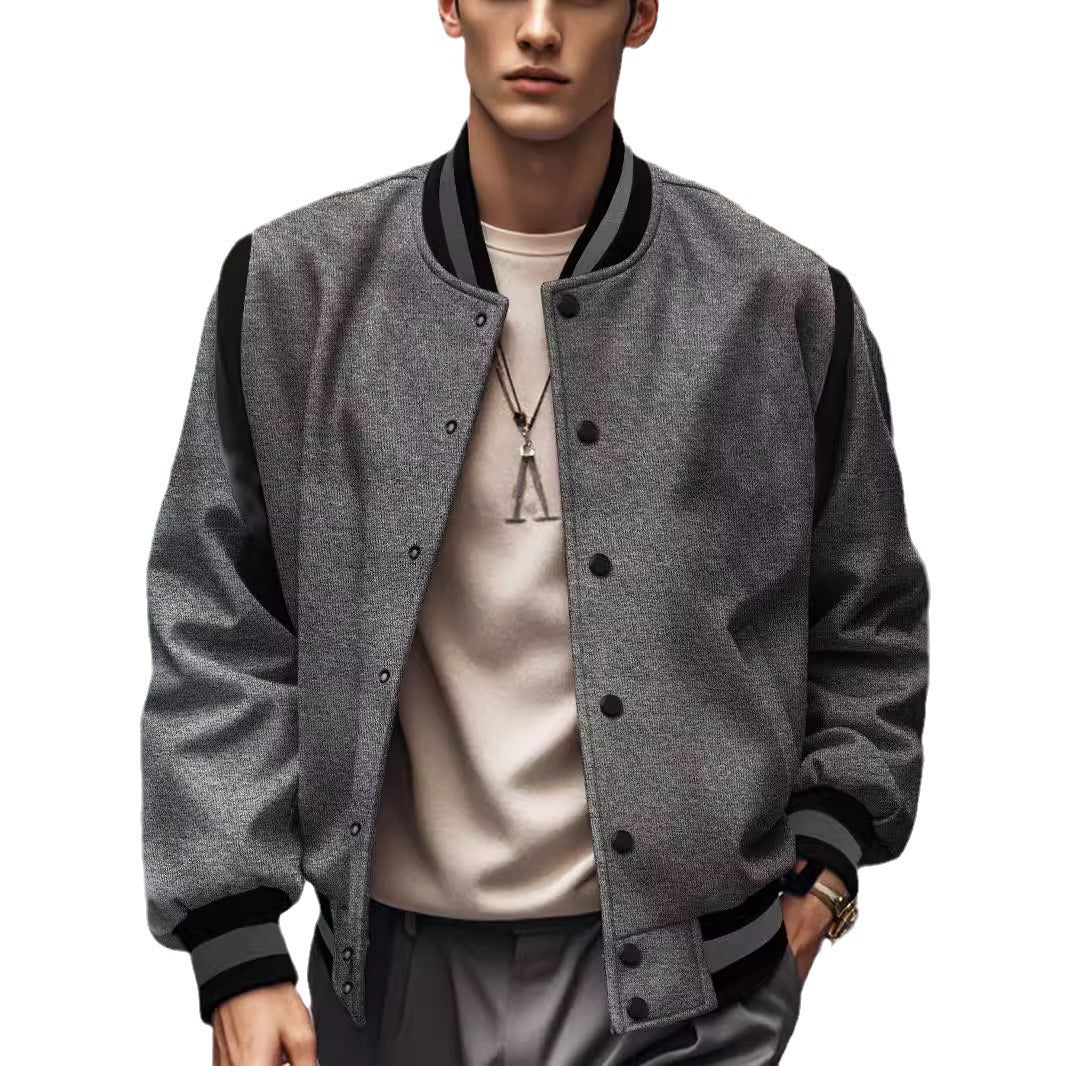 Herren nan let Collegejakke i Varsity-look med trykknaplukning, ribkant og kontrast-skulderstykke Skovae
