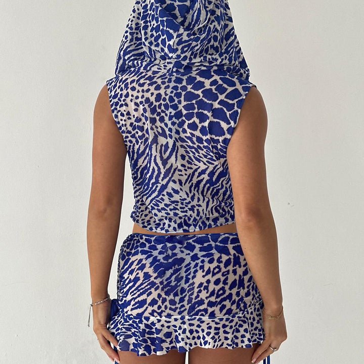 Damer sporty bikini sæt med hætte og legende flæse-design Skovae