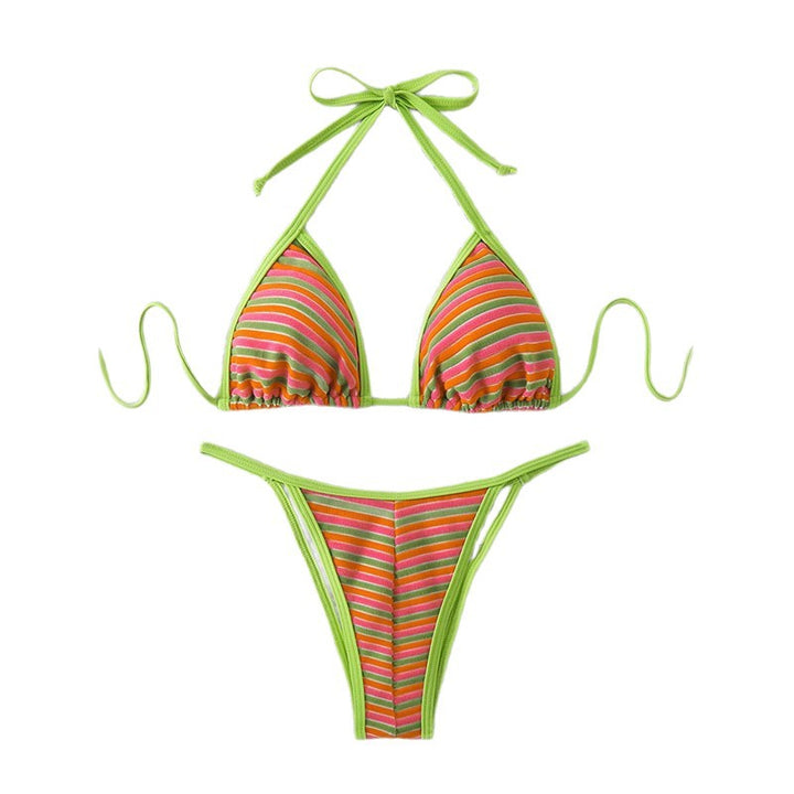 Dame triangulær bikini med glad stribemønster og justerbare stropper Skovae