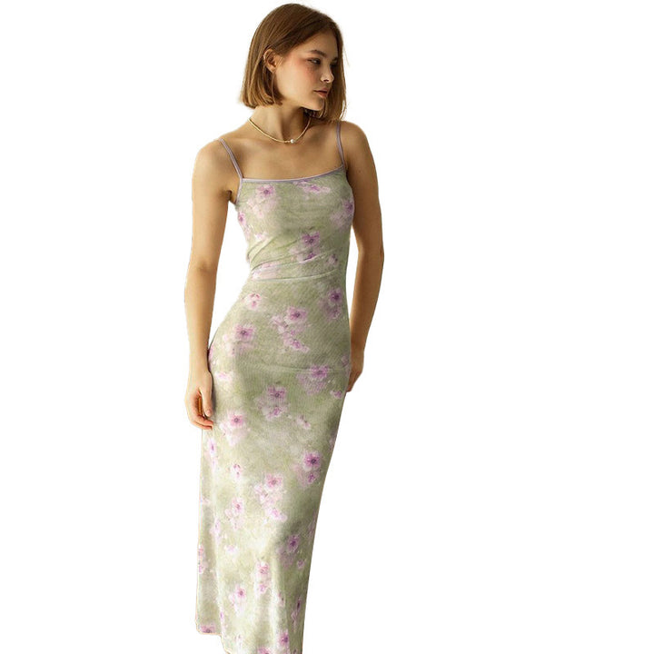 Damer elegant maxikjole med delikate blomsterprint og smalle spaghetti-stropper
