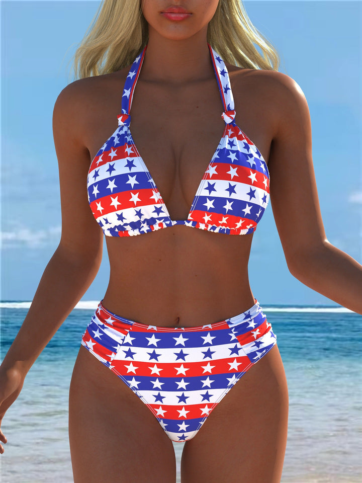 Dame triangle-bikini med høj talje og patriotisk stjernemønster Skovae