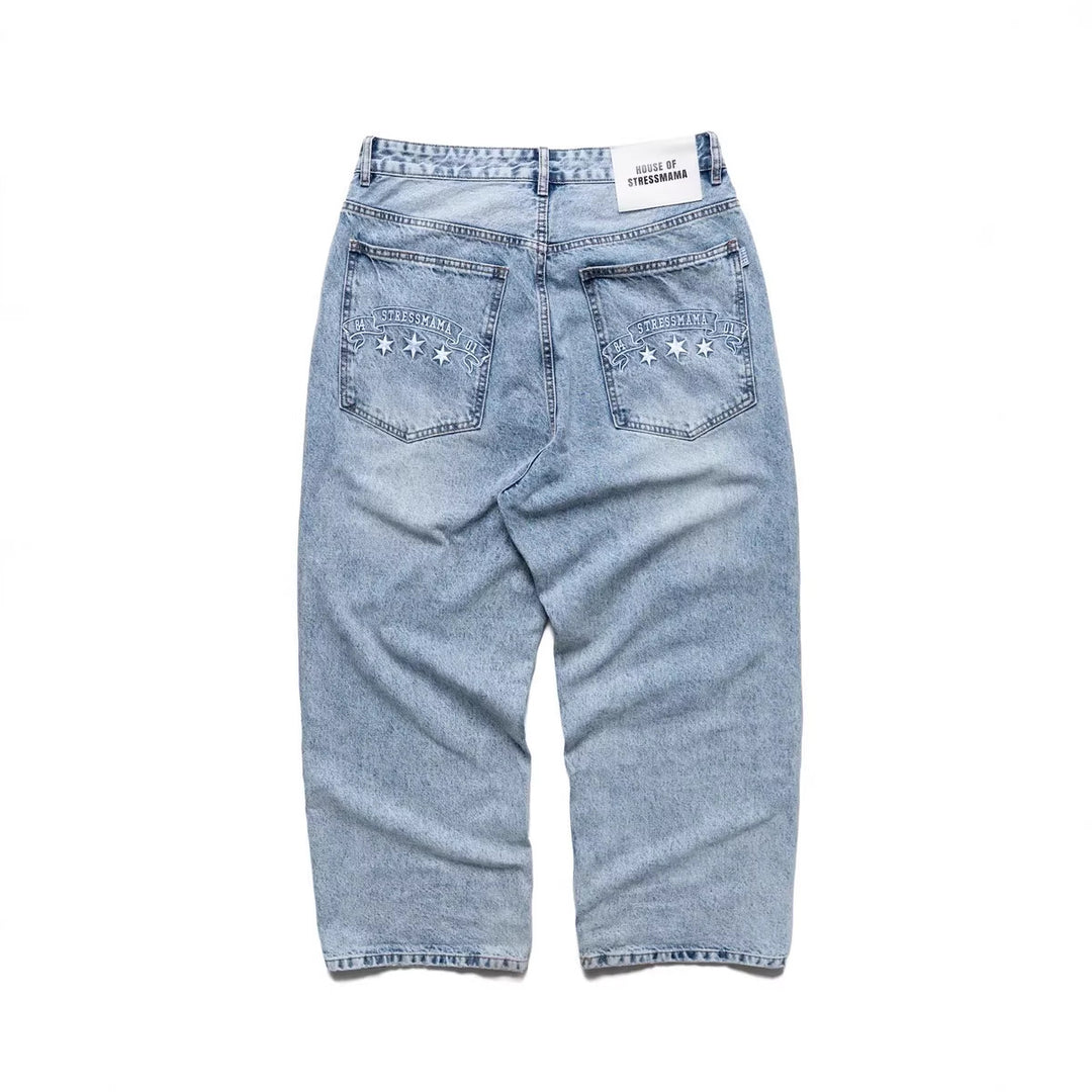 Dame løse denim-jeans med stilfuldt broderidesign Skovae