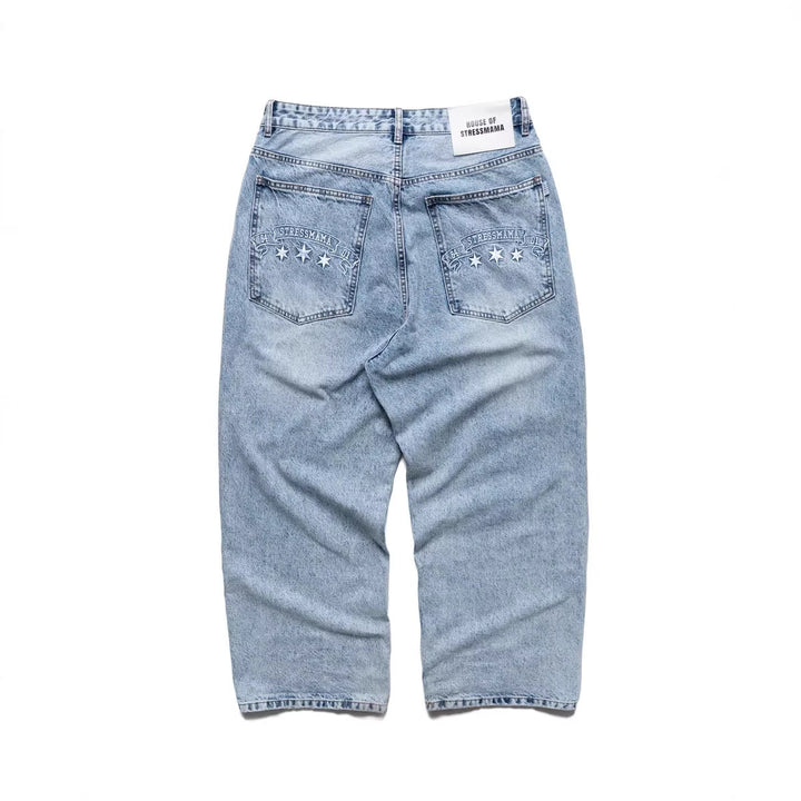 Dame løse denim-jeans med stilfuldt broderidesign Skovae