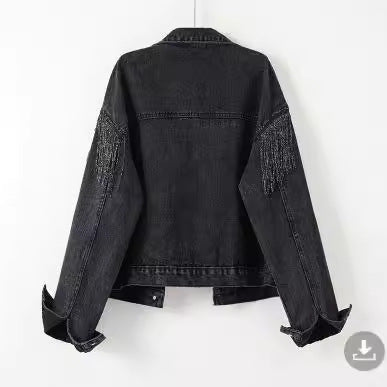 Kvindernes denimjakke med frynset design Stilla