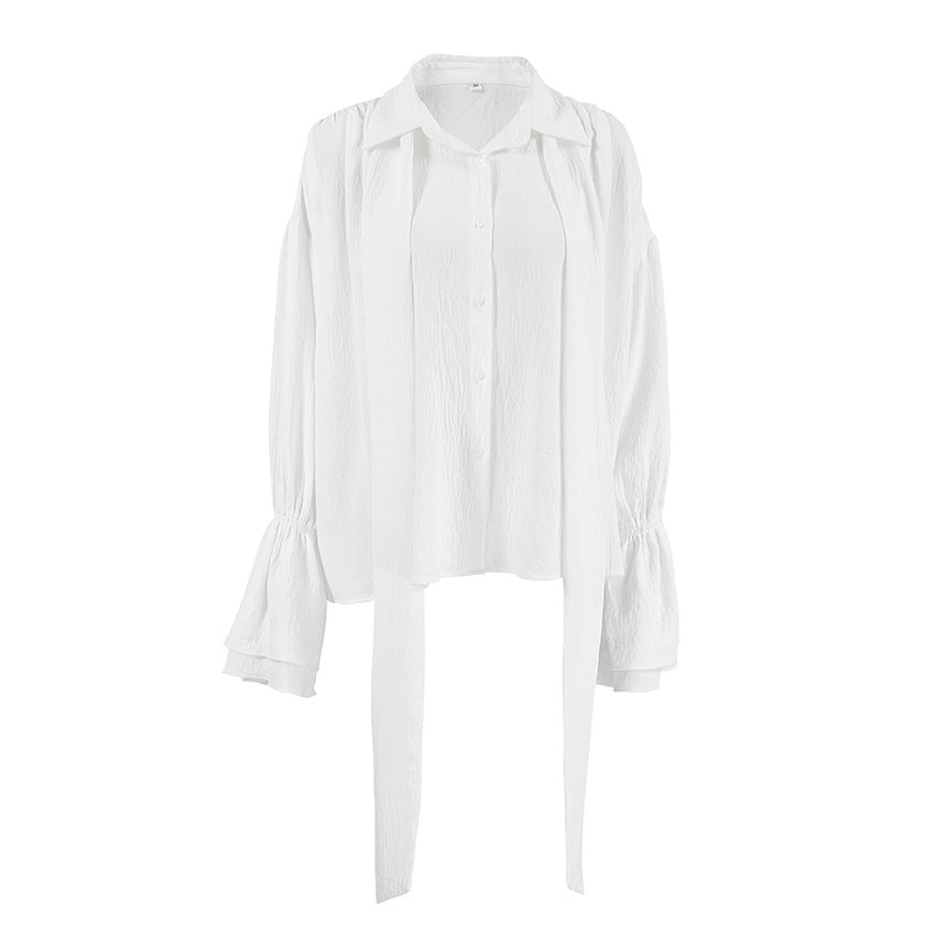 Damer Oversized Skjorte med voluminøse ærmer og praktiske bindebånd Stilla