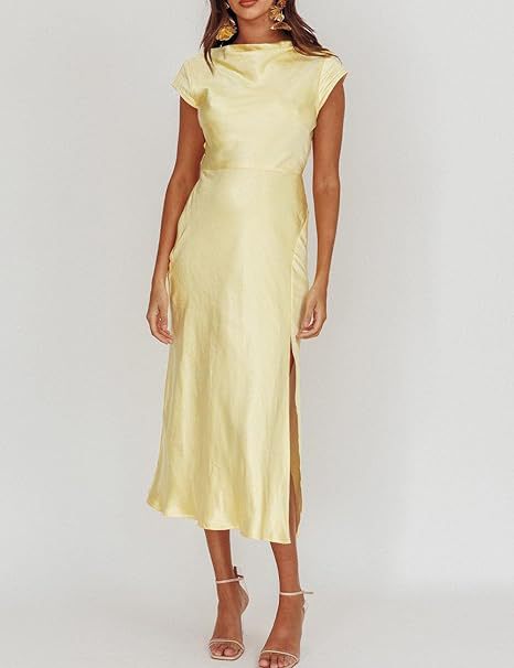 Dame Elegant Satin-Kjole med side Slids Stilla