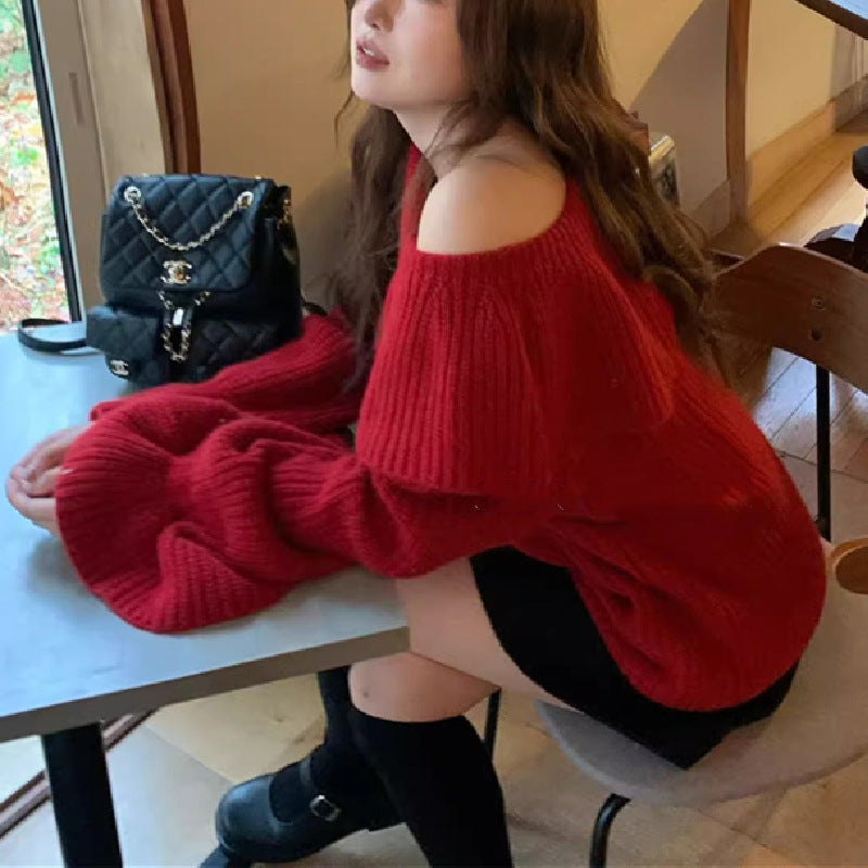 Damer Off-Shoulder Sweater lavet af grov Strik Stilla