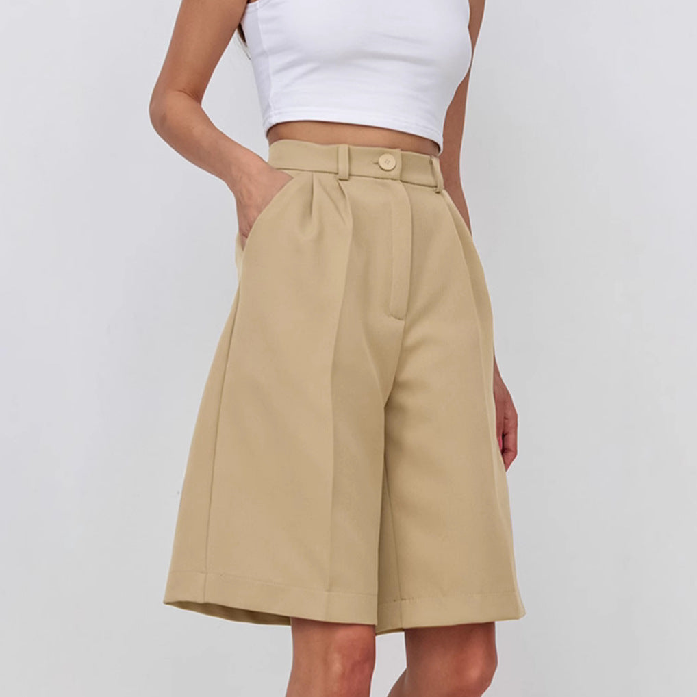 Dame elegante højtaljede shorts med bred ben og stilfuld plissering Stilla