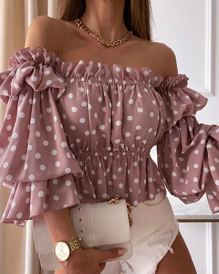 Damer Elegant Off-Shoulder Top med voluminøse rynker og blomsterprint Stilla