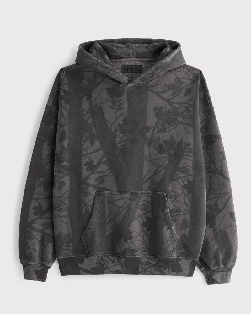 Unisex nan loose hoodie sweat med diskret blæremønster, dobbelt hætte uden snøre og kengurulomme Skovae