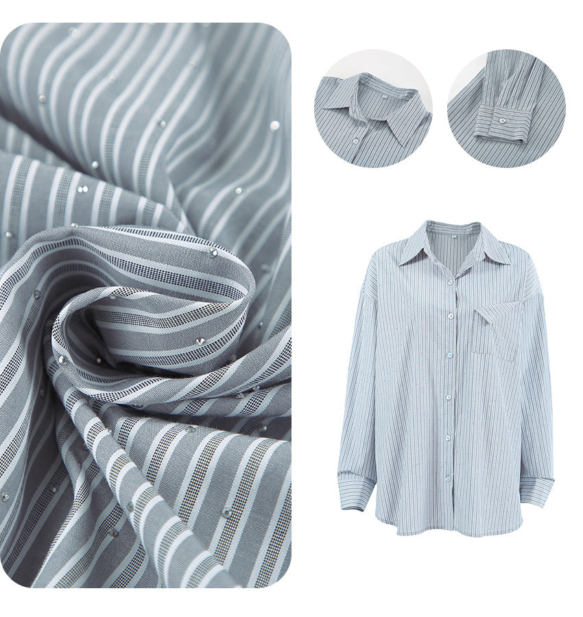 Dame Oversized Skjorte med stribet design og brystlomme Stilla