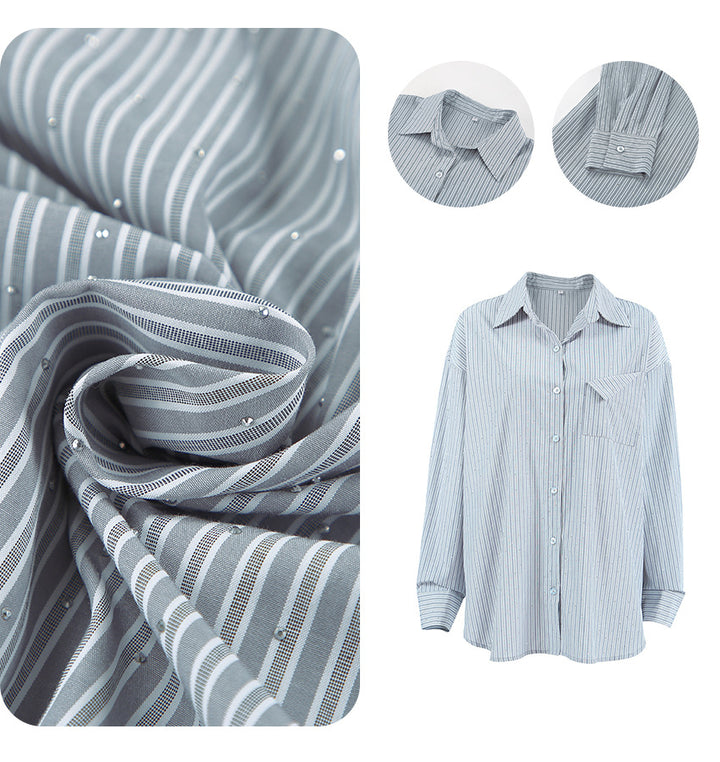 Dame Oversized Skjorte med stribet design og brystlomme Stilla
