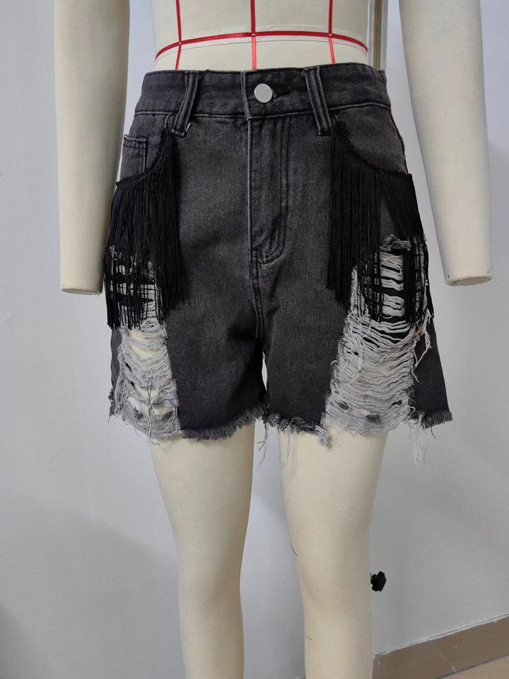 Dame Raffinerede Jeansshorts med Frynser og Destroyed-Elementer Stilla