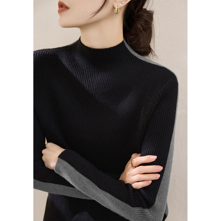 Damerne fashionable turtleneck sweater med tekstureret ribdesign og kontrasterende ærmer Stilla
