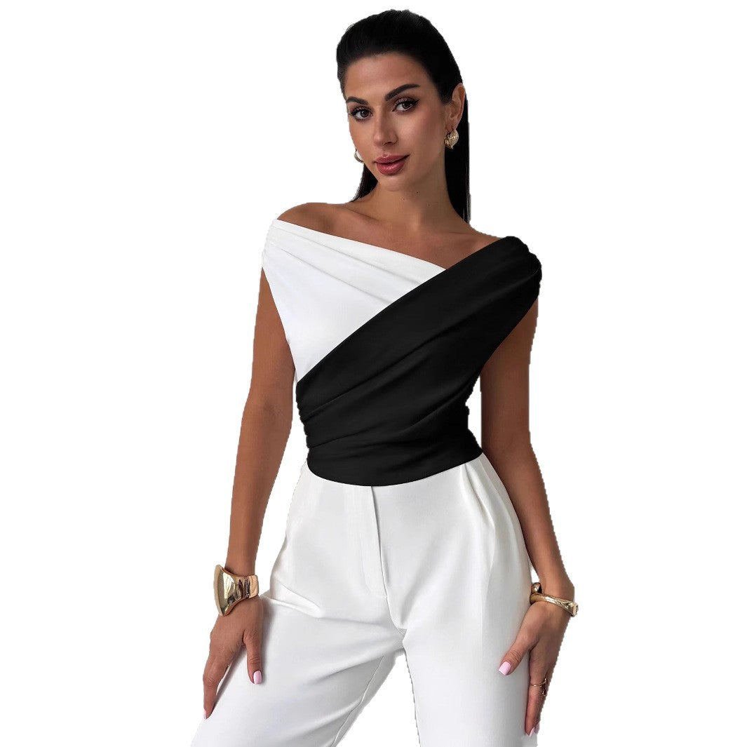 Damer nan elegant asymmetrisk Draperetop med krydset forside og figursyet talje Skovae