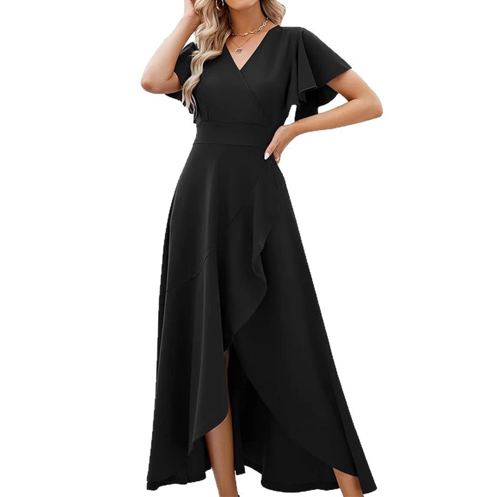 Dame Elegant Maxikjole med asymmetrisk kant og flæsedetaljer Stilla