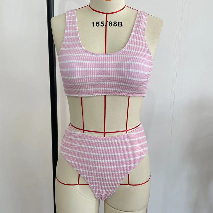 Dame High-Waist Bikini-sæt med modig Ribstrik Skovae