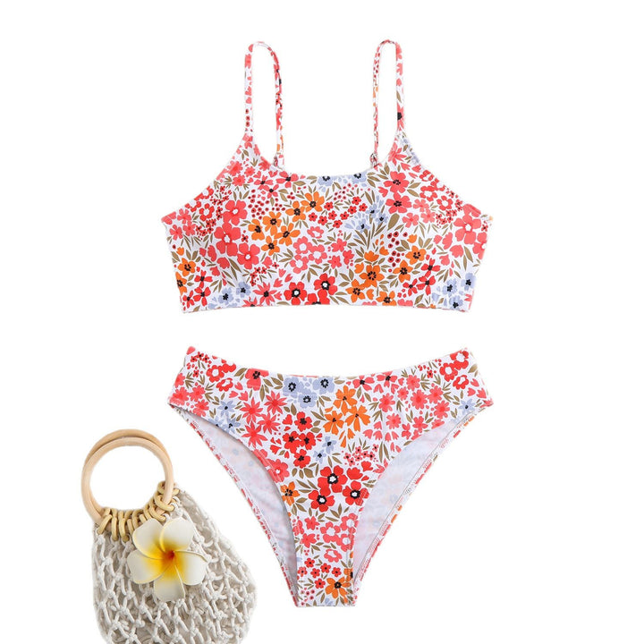 Dame højskåret bikini med blomster mønstre Skovae