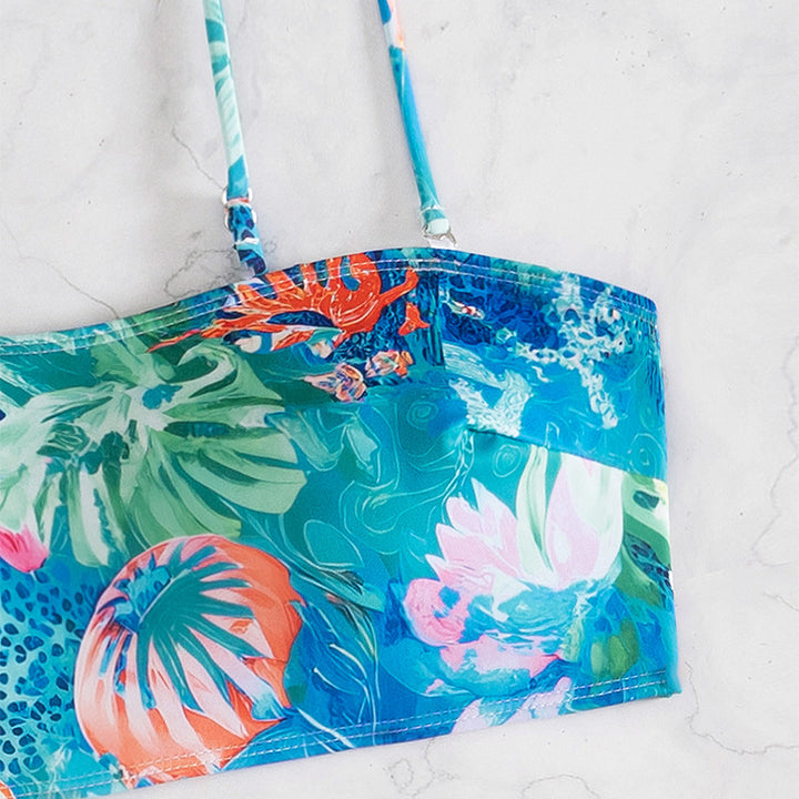 Dame Bikini-sæt med blomsterdesign og højtaljet snit Skovae