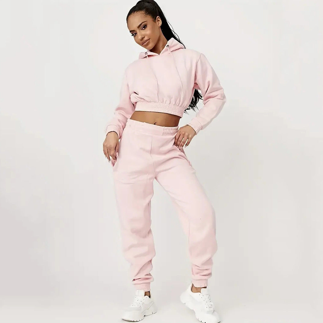 Kvinder cropped hoodie og afslappede joggingbukser sæt Skovae