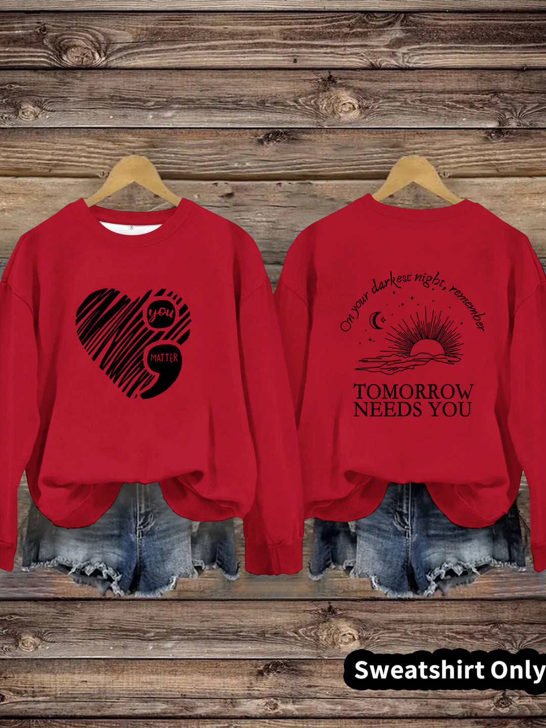 Kvinders sweatshirts med inspirerende print og stort hjerte motiv Stilla