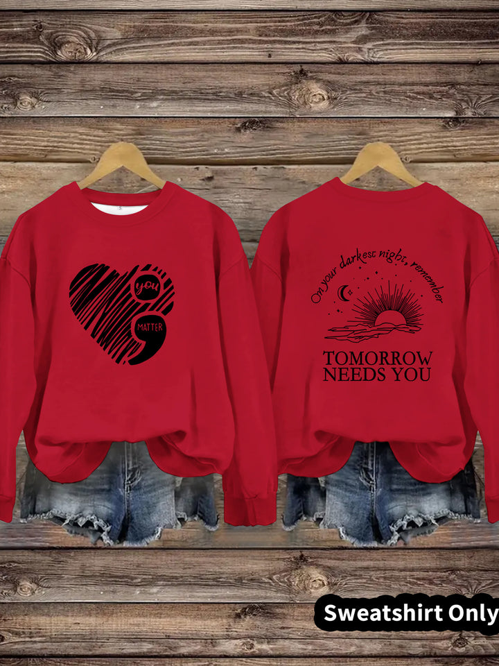 Kvinders sweatshirts med inspirerende print og stort hjerte motiv Stilla