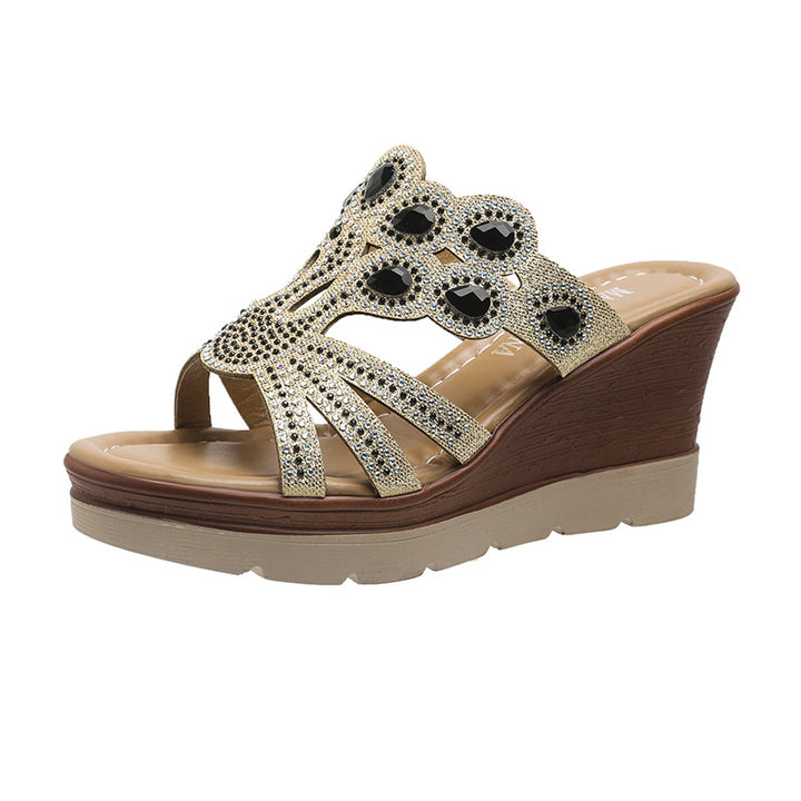 Dame Glamourøse Wedge-sandaler med funkende krystaludsmykninger Stilla