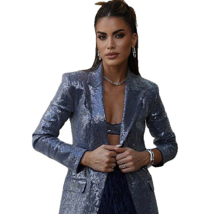 Dame elegant paillet-blazer med stilfuldt snit Stilla